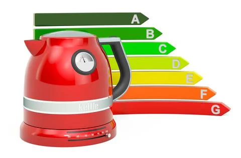 Energy efficiency chart with electric kettle, 3D rendering Stock Illustration