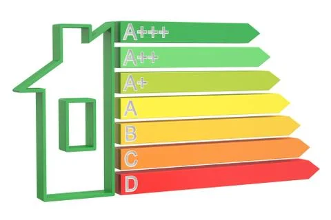 Energy efficiency chart with home concept, 3D rendering Stock Illustration