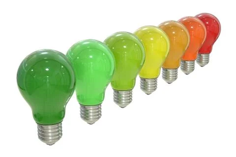 Energy efficiency chart with lamps concept, 3D rendering Stock Illustration