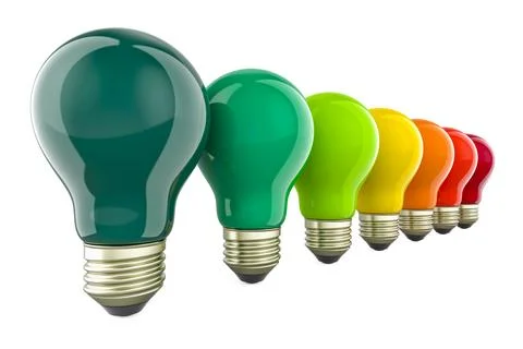 Energy efficiency chart from light bulbs, 3D rendering Stock Illustration