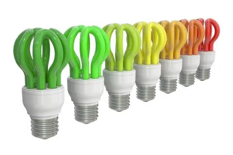 Energy efficiency chart with saving lamps concept, 3D rendering Stock Illustration