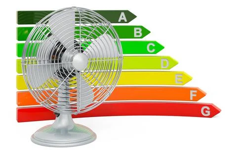 Energy efficiency chart with table fan, 3D rendering Stock Illustration