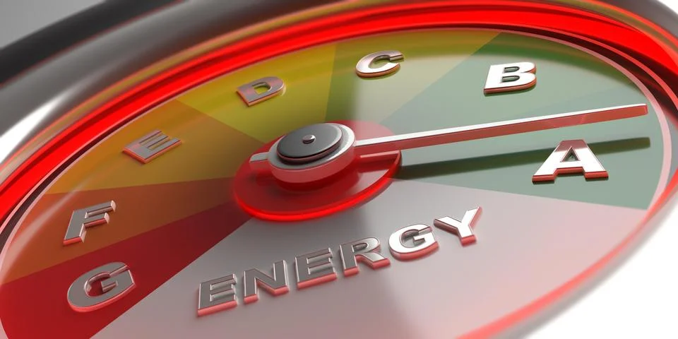 Energy efficiency classification. Energy efficient performance, car dashboard Stock Illustration