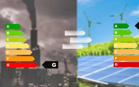 Energy efficiency comparison between polluting industry and renewable sourc.. Stock Photos