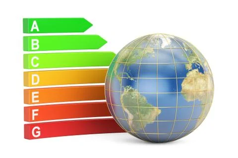 Energy efficiency concept chart with Earth. 3D rendering Illustrazione stock