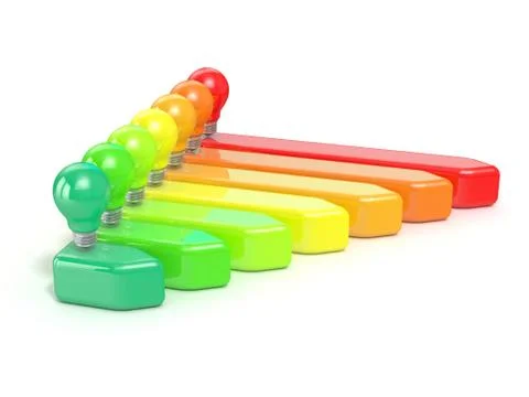 Energy efficiency concept with light bulbs. 3D 스톡 일러스트