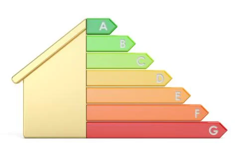 Energy efficiency graph with house, 3D rendering Illustrazione stock