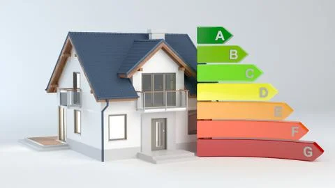 Energy Efficiency - House No.9, 3D illustration Stock-Illustration
