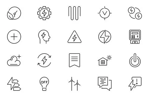 Energy efficiency line icon set. Calculator, energy-saving light bulb, pigg.. Stock Illustration