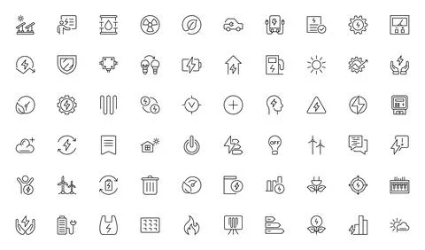 Energy efficiency line icon set. Calculator, energy-saving light bulb, pigg.. Stock Illustration