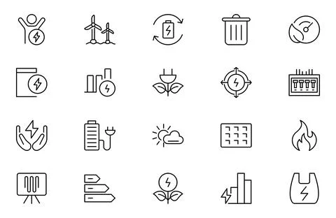 Energy efficiency line icon set. Calculator, energy-saving light bulb, pigg.. Stock Illustration