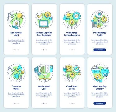 Energy efficiency onboarding mobile app screen set 库存插图