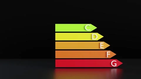Energy efficiency rating chart and house on black background. Ecological and bio Video stock 246739586