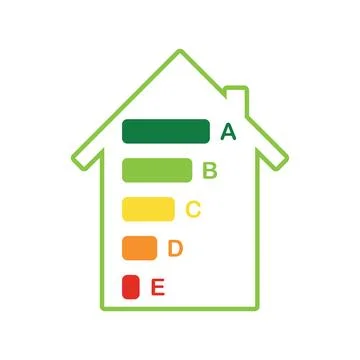 Energy efficiency rating chart displayed on a simple house outline for eco-.. Ilustração Stock
