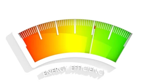 Energy efficiency value measuring device with arrow and scale. 3D render Stock Footage 255925668