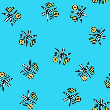 Energy efficiency wind turbine vector seamless pattern Stock Illustration