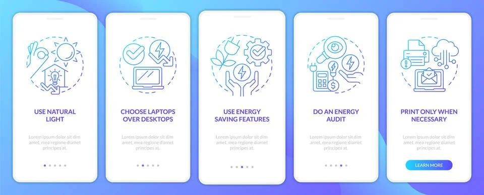 Energy efficiency at work blue gradient onboarding mobile app screen Stock Illustration