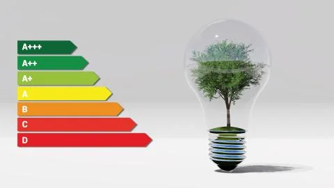 Energy efficient green tree in the bulb Stock Illustration