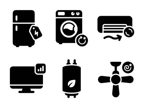 Energy Efficient Home Appliance Icon Set with Rating Tags Stock Illustration