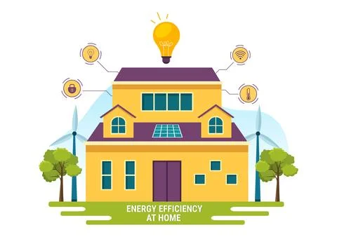 Energy Efficient at Home Vector Illustration of Smart House Technology Syst.. Stock Illustration
