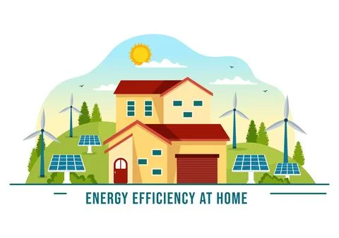 Energy Efficient at Home Vector Illustration of Smart House Technology Syst.. Stock Illustration