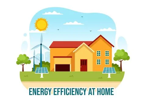 Energy Efficient at Home Vector Illustration of Smart House Technology Syst.. Stock Illustration