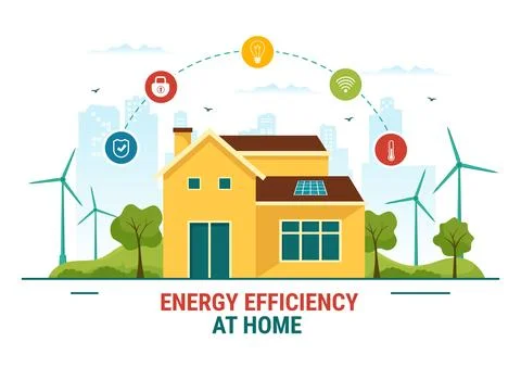 Energy Efficient at Home Vector Illustration of Smart House Technology Syst.. Stock Illustration