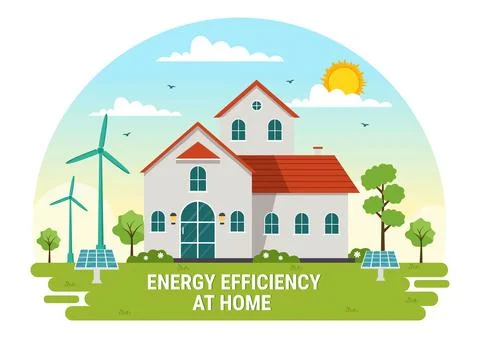 Energy Efficient at Home Vector Illustration of Smart House Technology Syst.. Stock Illustration