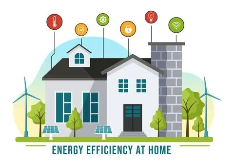 Energy Efficient at Home Vector Illustration of Smart House Technology Syst.. Stock Illustration