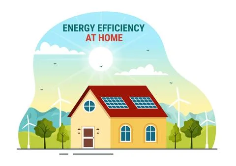Energy Efficient at Home Vector Illustration of Smart House Technology Syst.. Stock Illustration