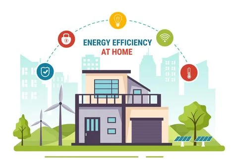 Energy Efficient at Home Vector Illustration of Smart House Technology Syst.. Stock Illustration
