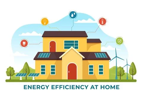 Energy Efficient at Home Vector Illustration of Smart House Technology Syst.. Stock Illustration