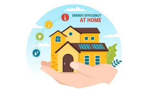 Energy Efficient at Home Vector Illustration of Smart House Technology Syst.. Stock Illustration