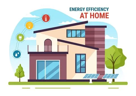 Energy Efficient at Home Vector Illustration of Smart House Technology Syst.. Stock Illustration
