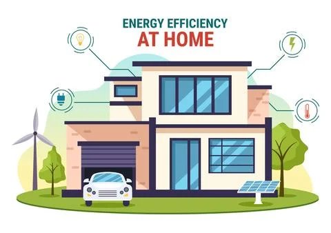 Energy Efficient at Home Vector Illustration of Smart House Technology Syst.. Stock Illustration