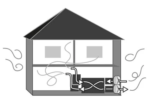 Energy-efficient house ventilation system residual energy heat Stock Illustration