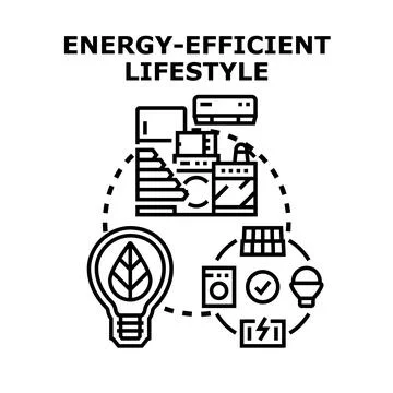 Energy efficient lifestyle concept saving power at home Stock Illustration