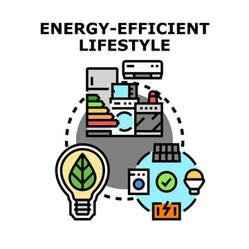 Energy efficient lifestyle concept saving power at home Stock Illustration