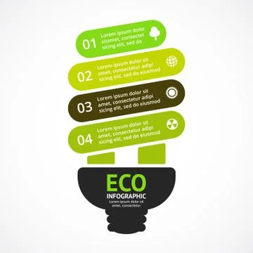 Energy efficient light bulb. Vector arrows green eco infographic. Ecology Stock Illustration