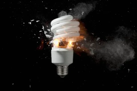 Energy efficient lightbulb exploding Stock Photos