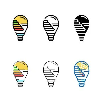 Energy efficient lighting green building color icon types vector Stock Illustration