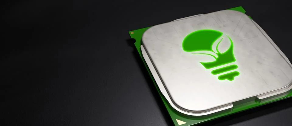 Energy efficient microprocessor, eco-friendly electronics. 3D Render Stockillustratie