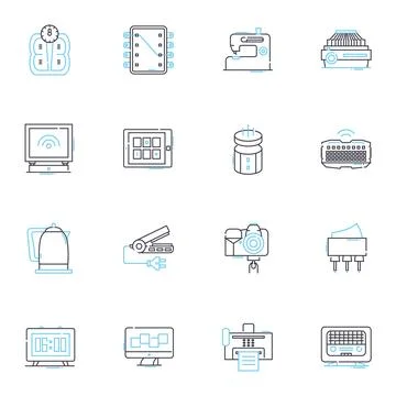 Energy-efficient products linear icons set. Solar, Wind, Geothermal, LED Illustrazione stock