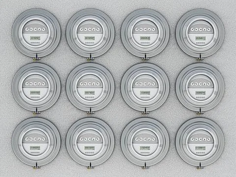 Energy efficient smart electric meters in a row. 3D illustration Stock Illustration