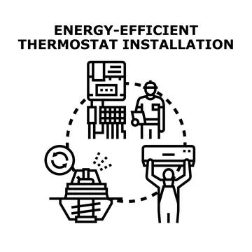 Energy efficient thermostat installation and climate control system Stock Illustration