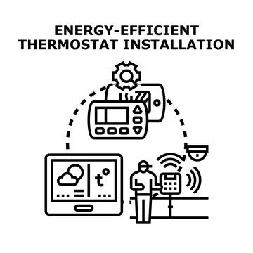 Energy efficient thermostat installation process developing smart home 库存插图
