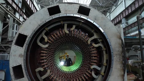 Energy engineer inspects the generator stator Video stock 88216901
