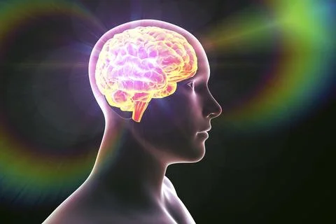 The energy field generated by the human brain, 3D illustration Stock Illustration