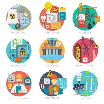 Energy flat icons composition set Stock Illustration