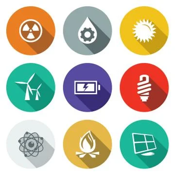 Energy flat icons set Stock Illustration
